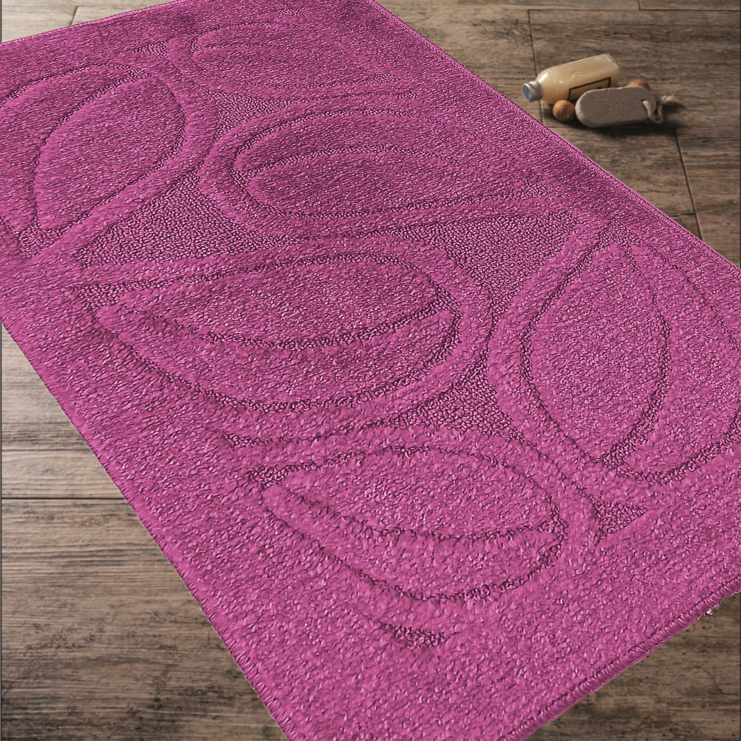 Komplet Dywaników Łazienkowych Montana Flora - Fuksja Pod WC Antypoślizgowy