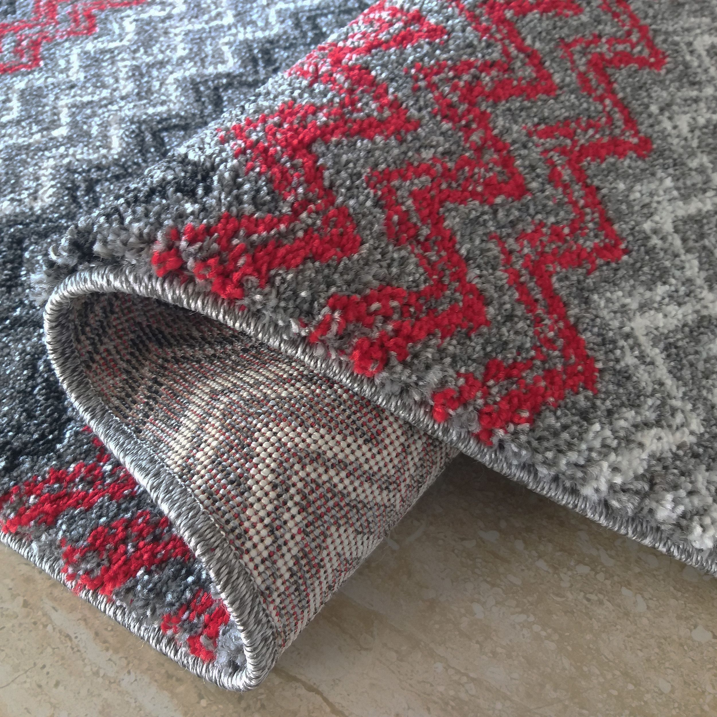 Dywan Nowoczesny do salonu Sherpa 01 szaro-czerwony