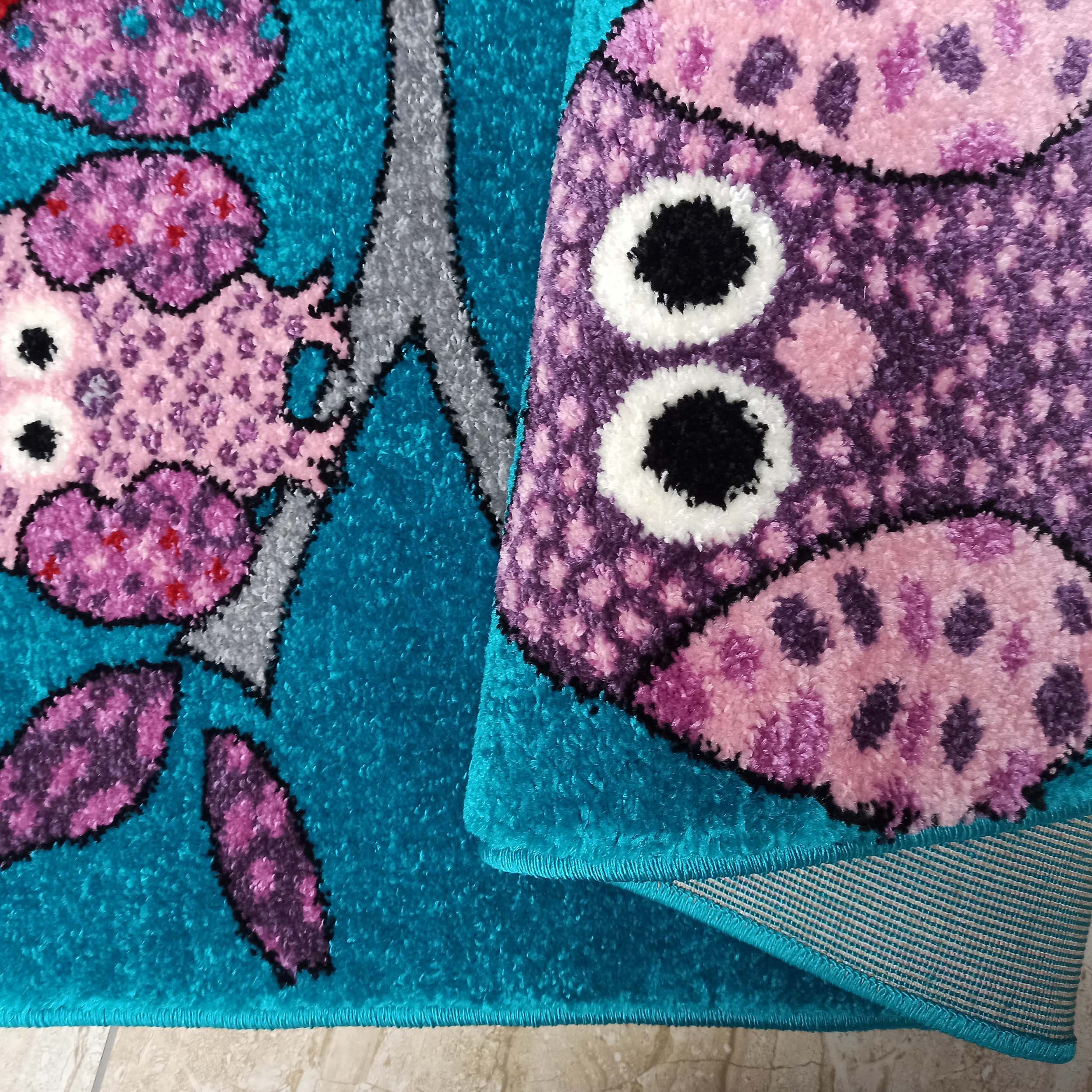 Dywan Bella Dla Dzieci 01 Turkusowy Sowy