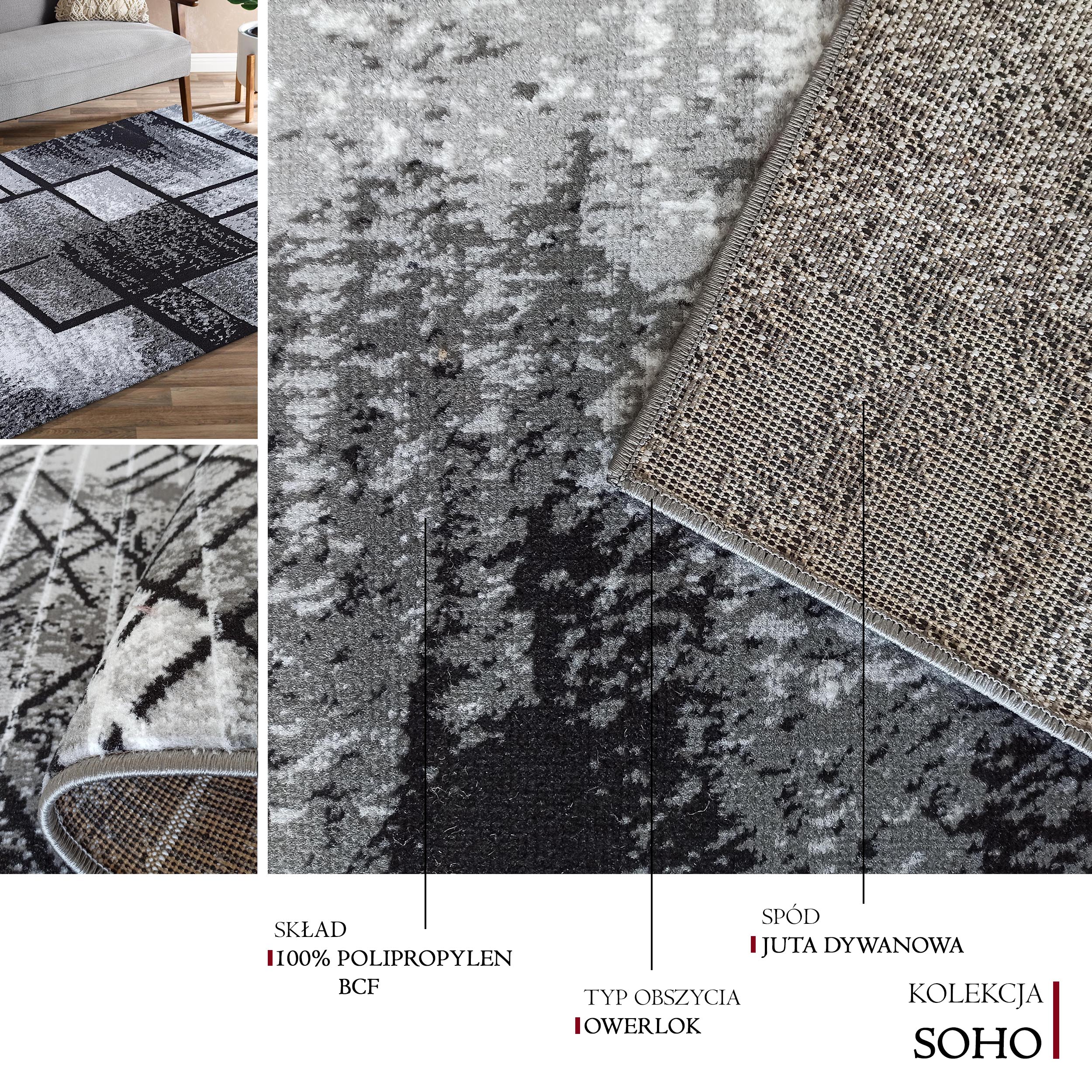 Dywan nowoczesny Soho 15 - czarno - szary