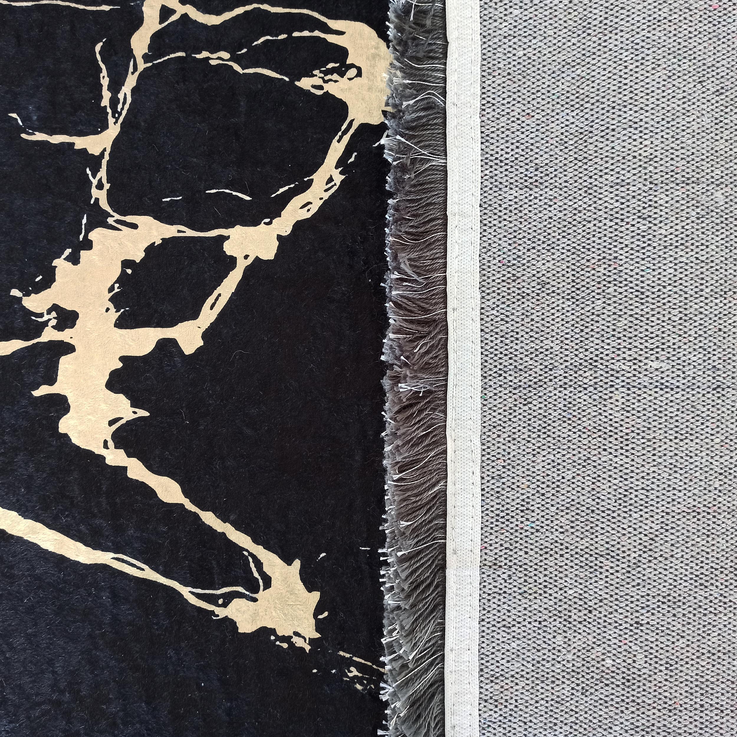 Dywan Nowoczesny Opal 100 Marmur - Czarny ze złotym