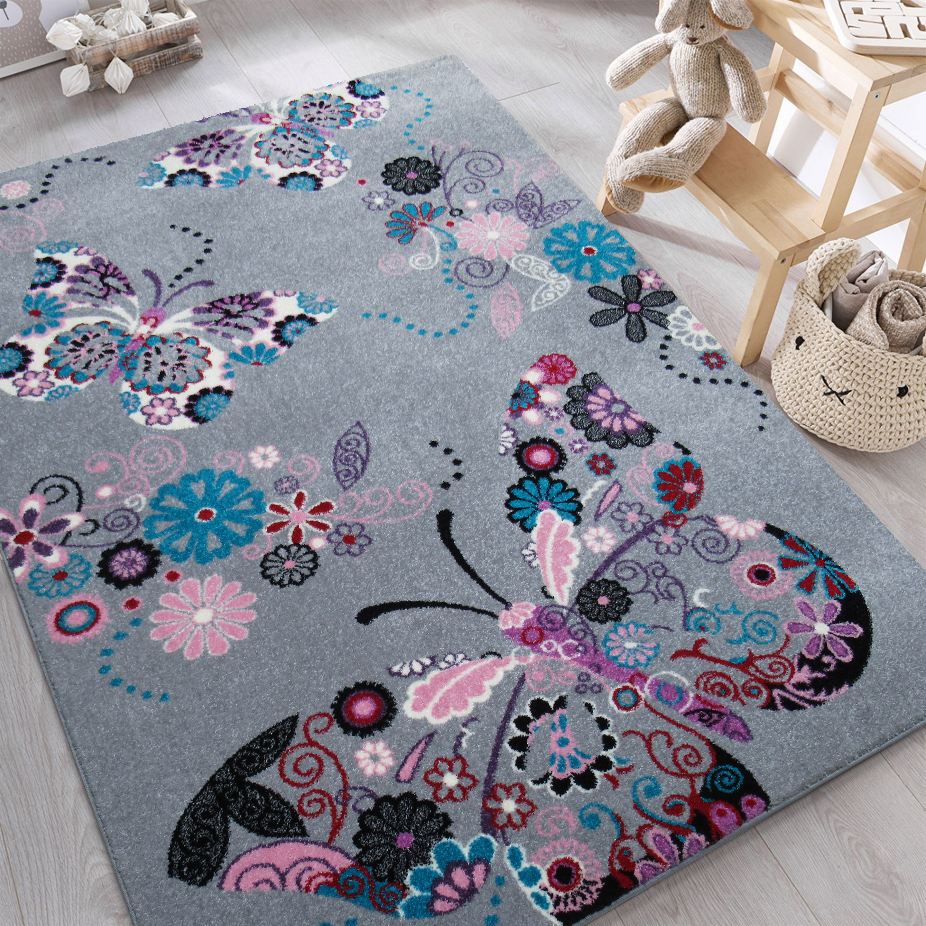 Dywan Bella Dla Dzieci 03 Szary Motylki