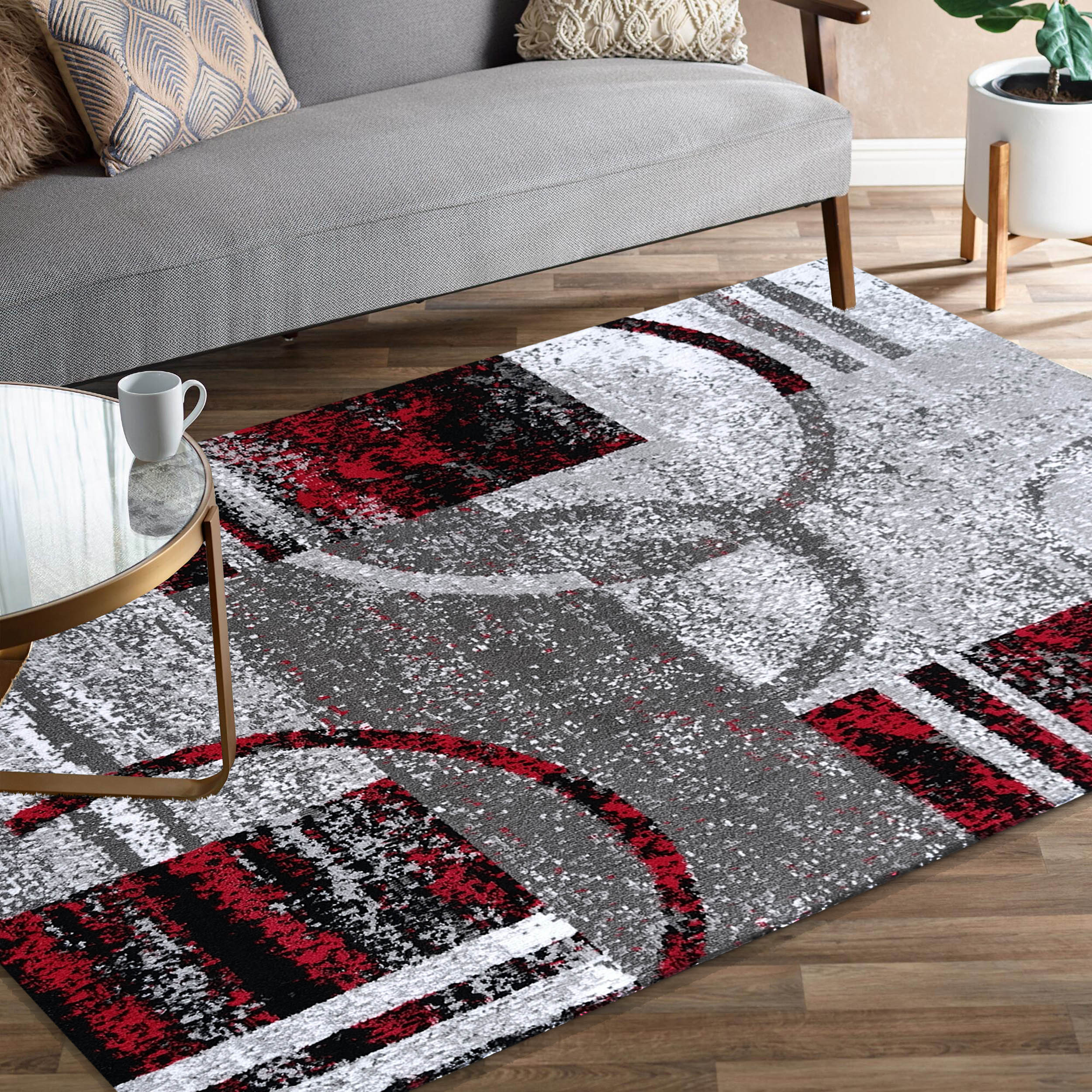 Dywan nowoczesny Soho 19 - szaro - czerwony