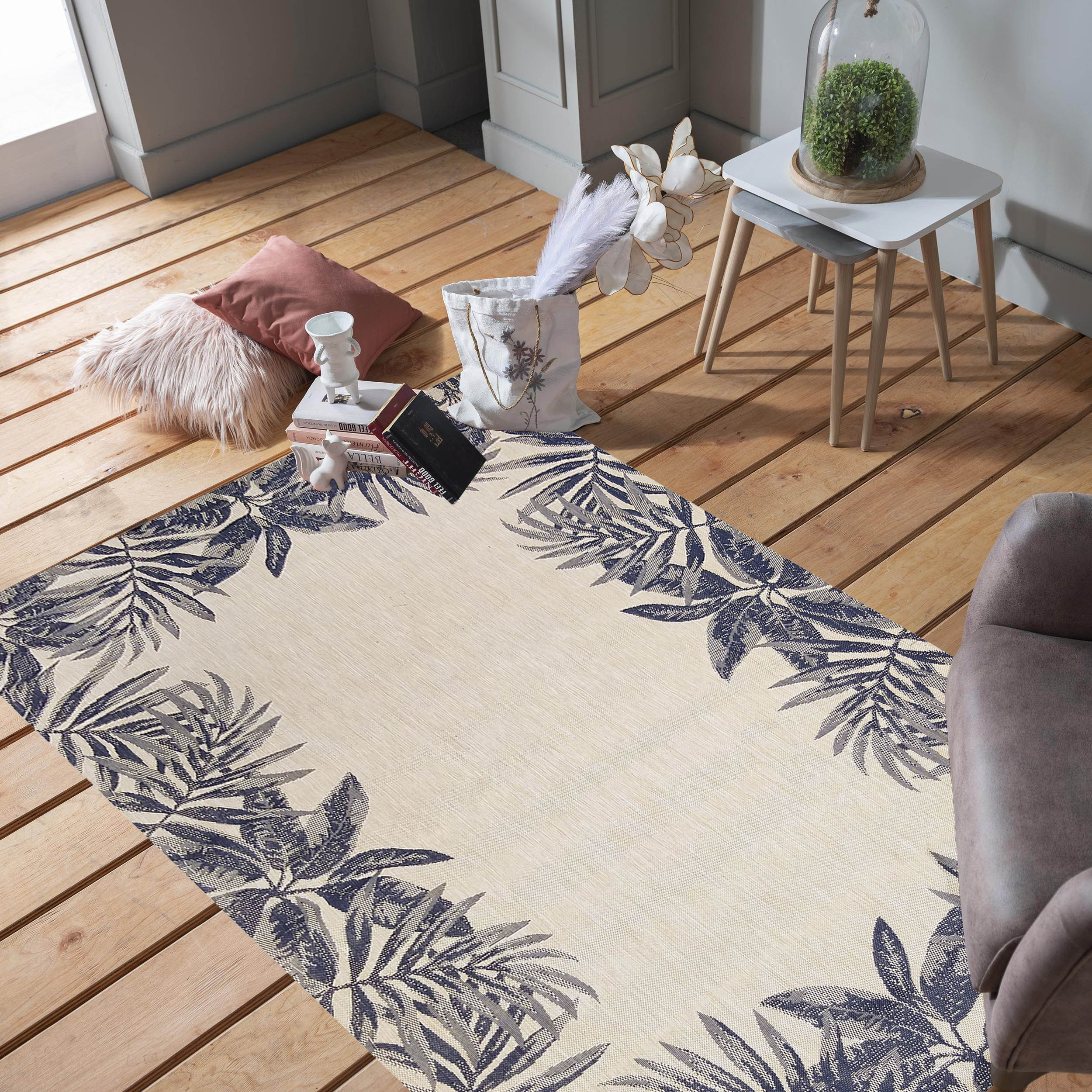 Dywan Nowoczesny Sznurkowy OUTDOOR Patio 37 - Beżowo - Granatowy