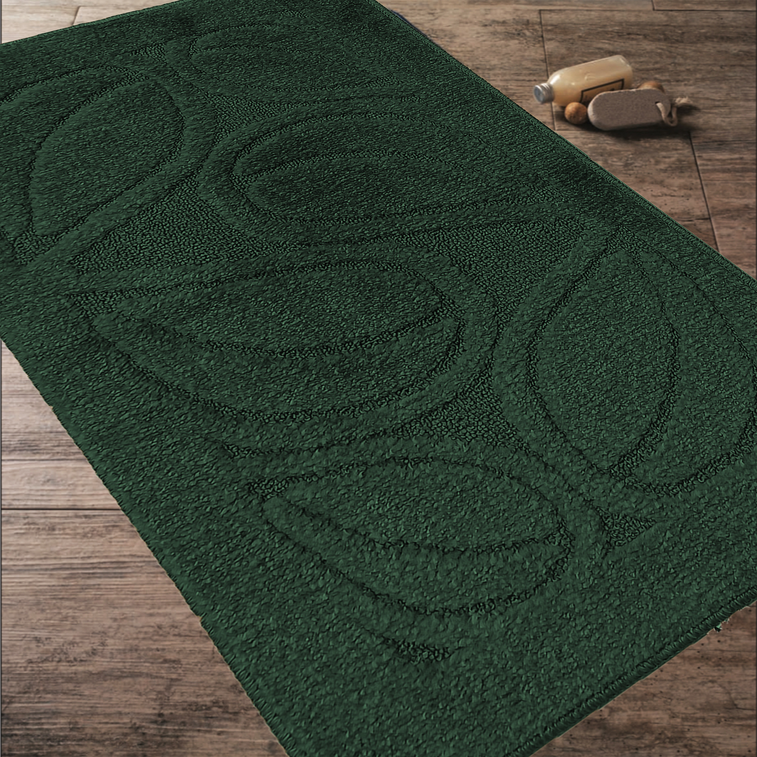 Komplet Dywaników Łazienkowych Montana Flora - Butelkowa Zieleń Pod WC Antypoślizgowy