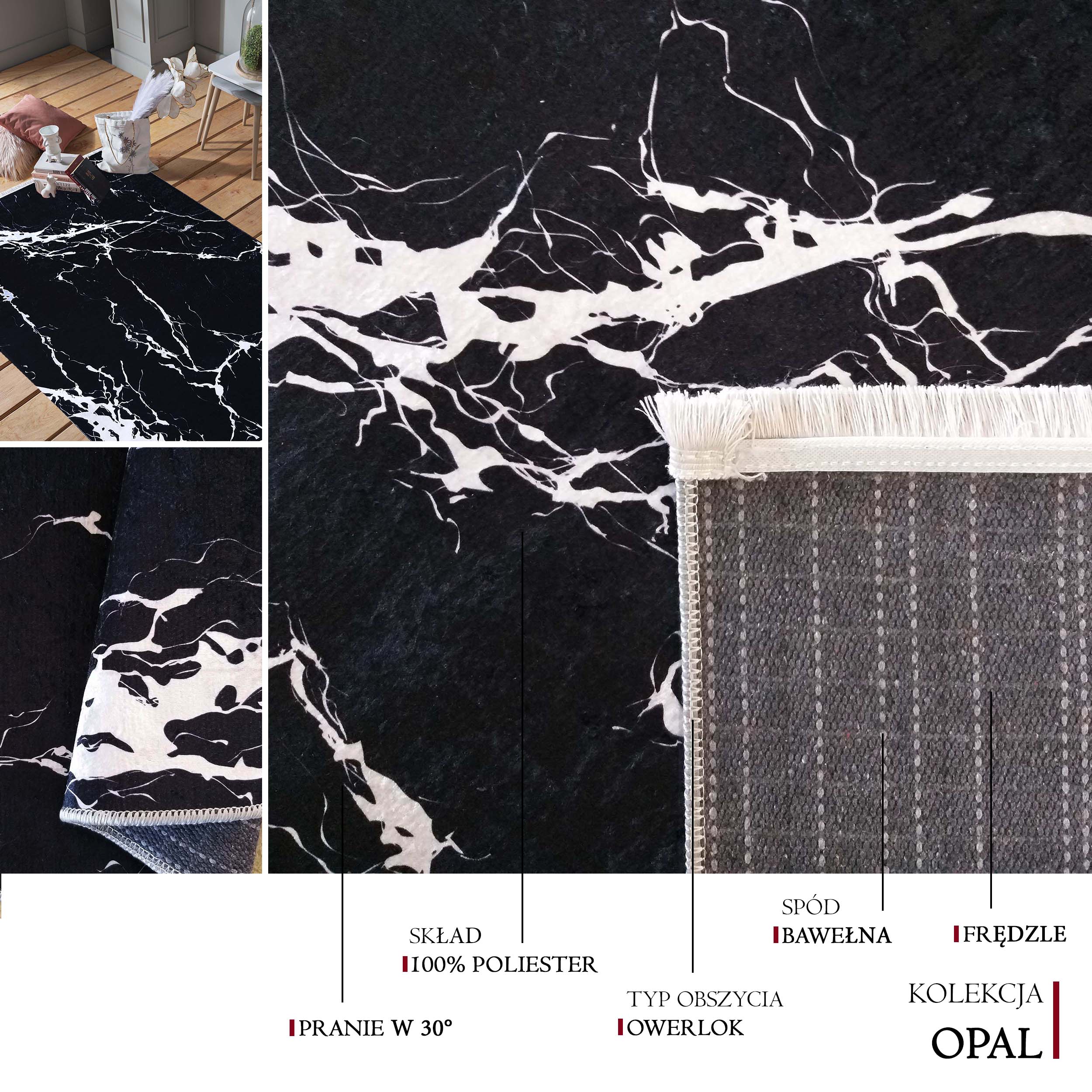 Dywan Nowoczesny Opal 100 Marmur - Czarny Dywan Nowoczesny Opal 100 Marmur - Czarny