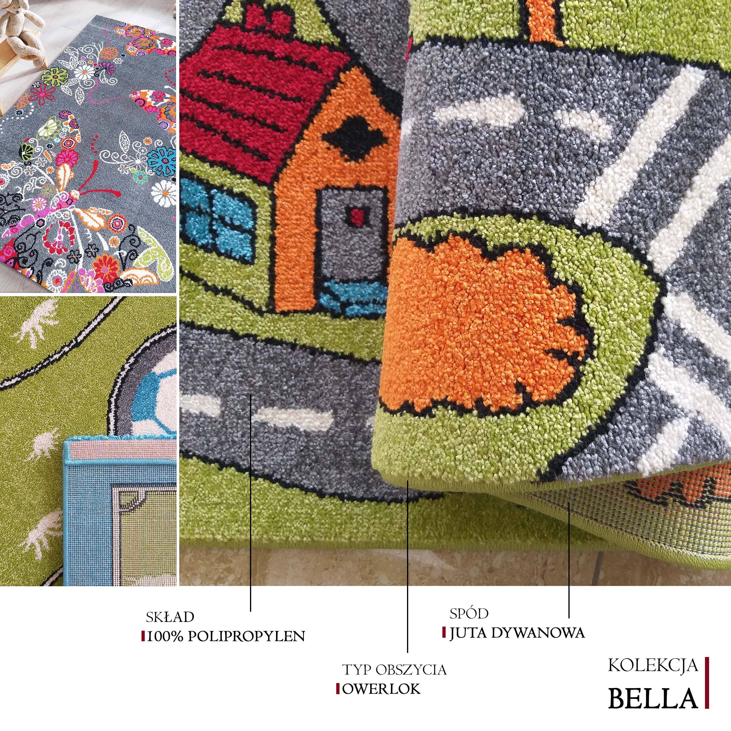 Dywan Dla Dzieci BELLA 114A Motylki - Zielony