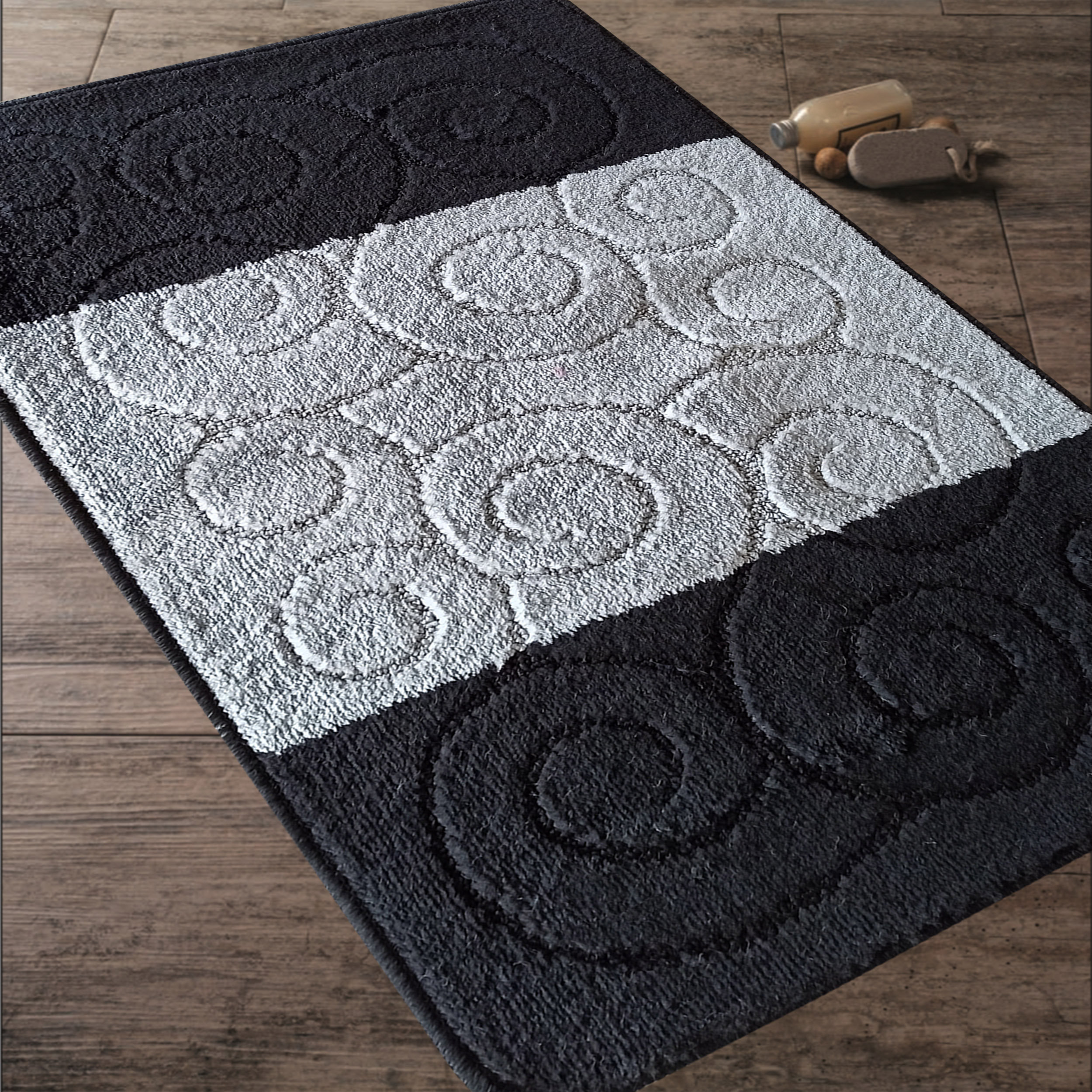 Komplet Dywaników Łazienkowych Montana Sile XL - Czarny Pod WC Antypoślizgowy