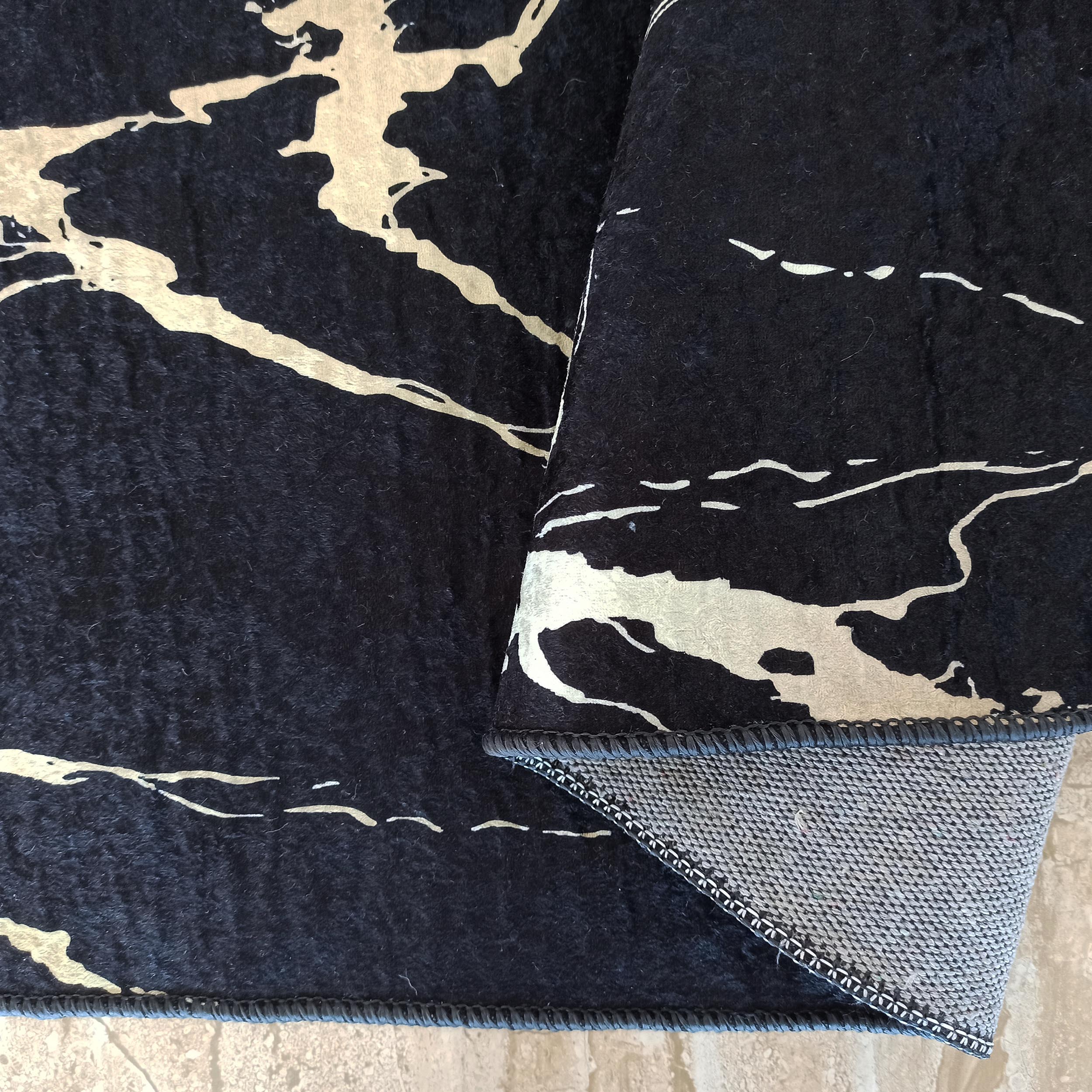 Dywan Nowoczesny Opal 100 Marmur - Czarny ze złotym