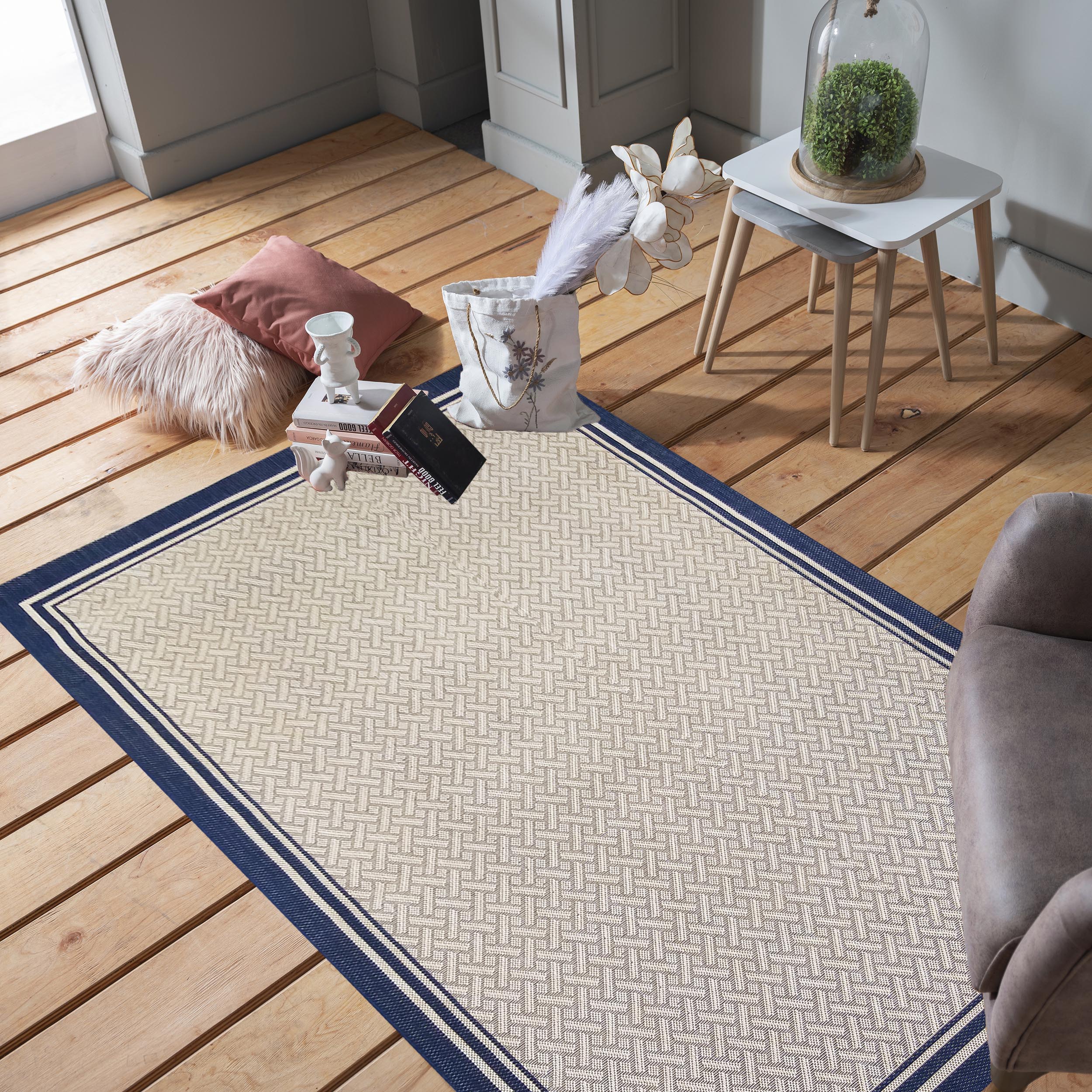 Dywan Nowoczesny Sznurkowy OUTDOOR Patio 25 - Beżowo - Granatowy