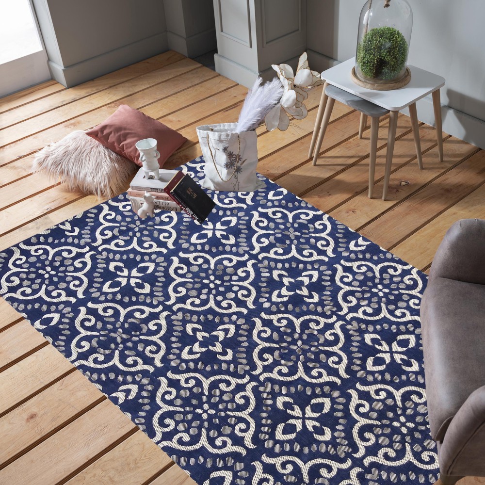 Dywan Nowoczesny Sznurkowy OUTDOOR Patio 100 - Granatowo - Beżowy