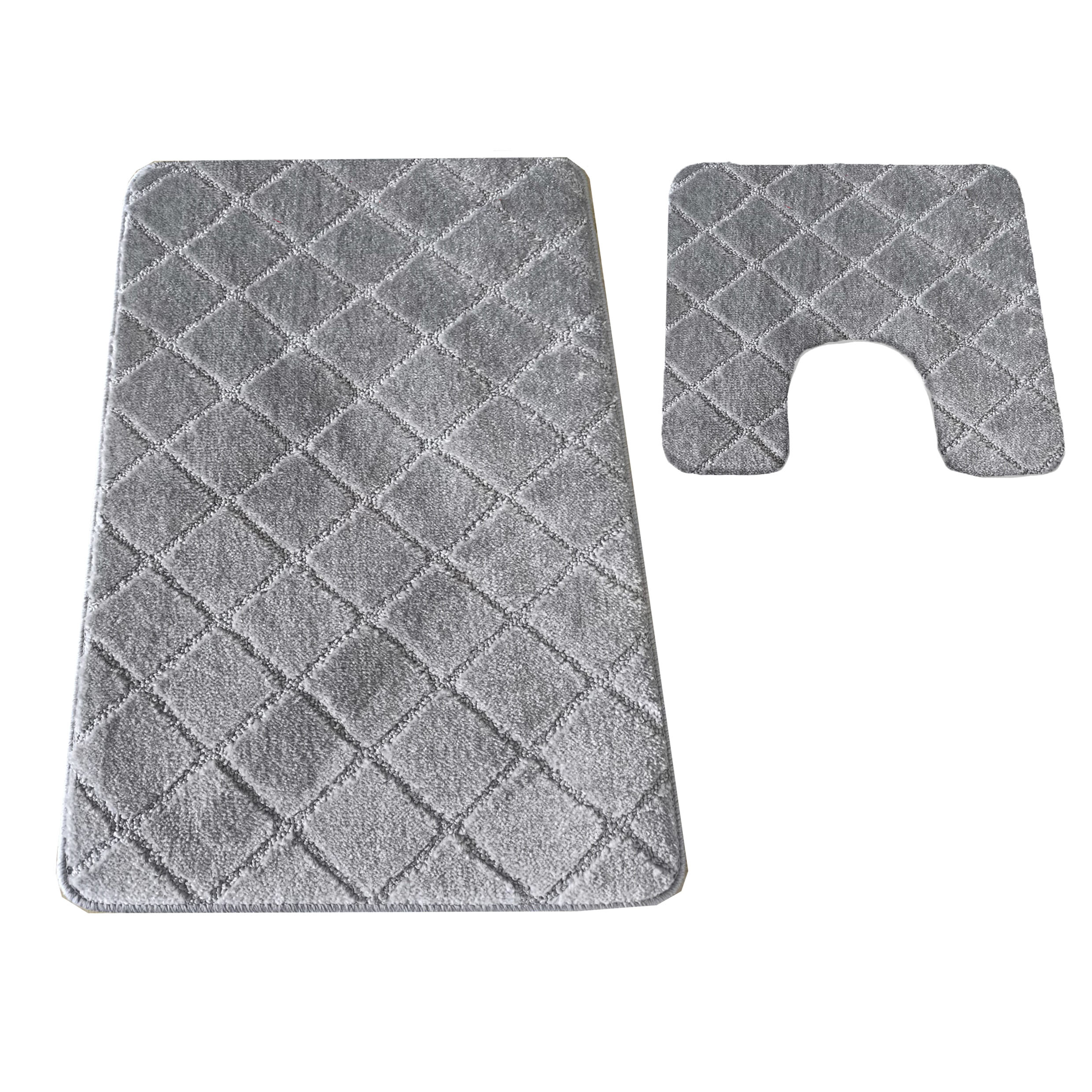 Komplet Dywaników Łazienkowych Montana Krata - Szary Pod WC Antypoślizgowy
