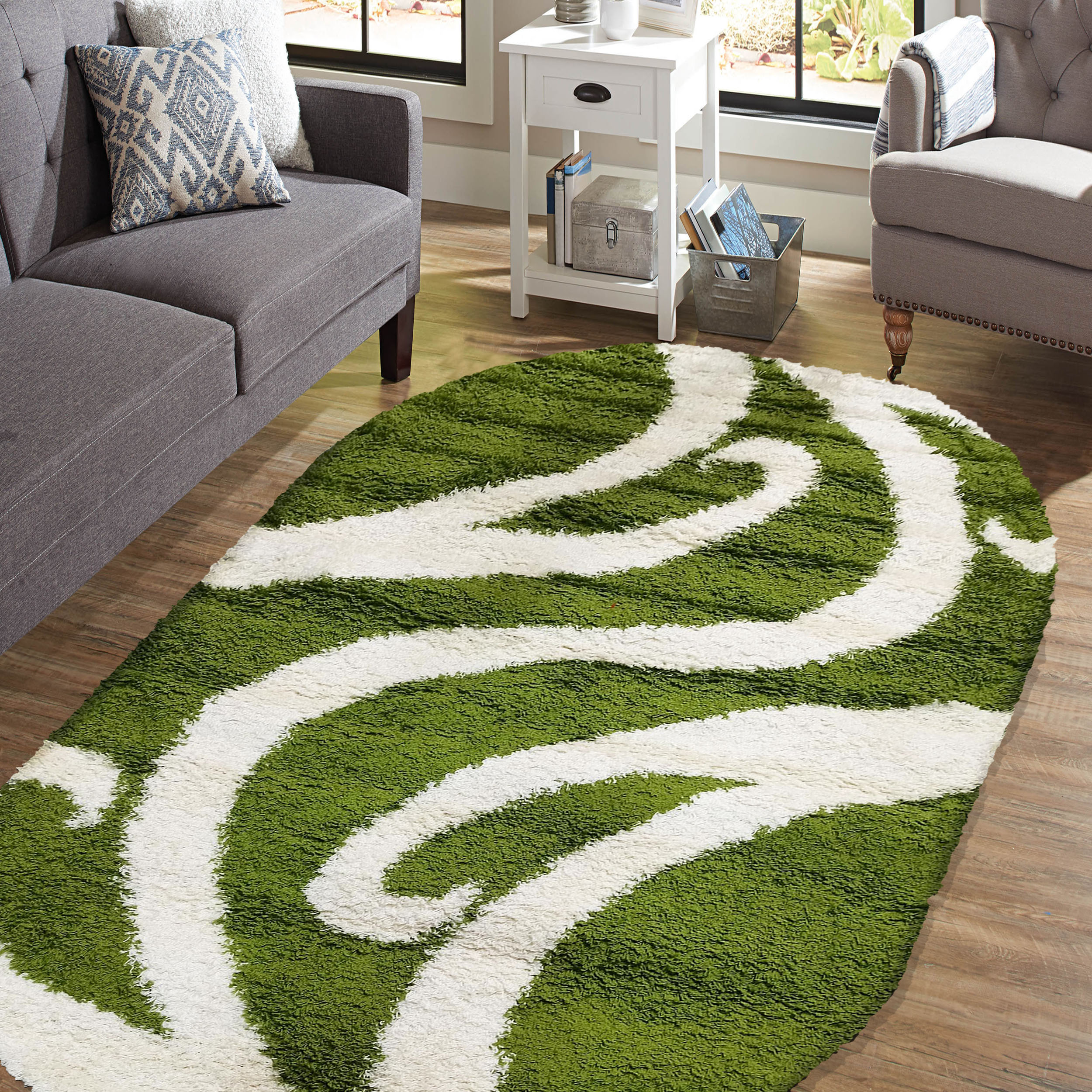 Dywan Nowoczesny Shaggy Long SS740-GN owalny - wielokolorowy