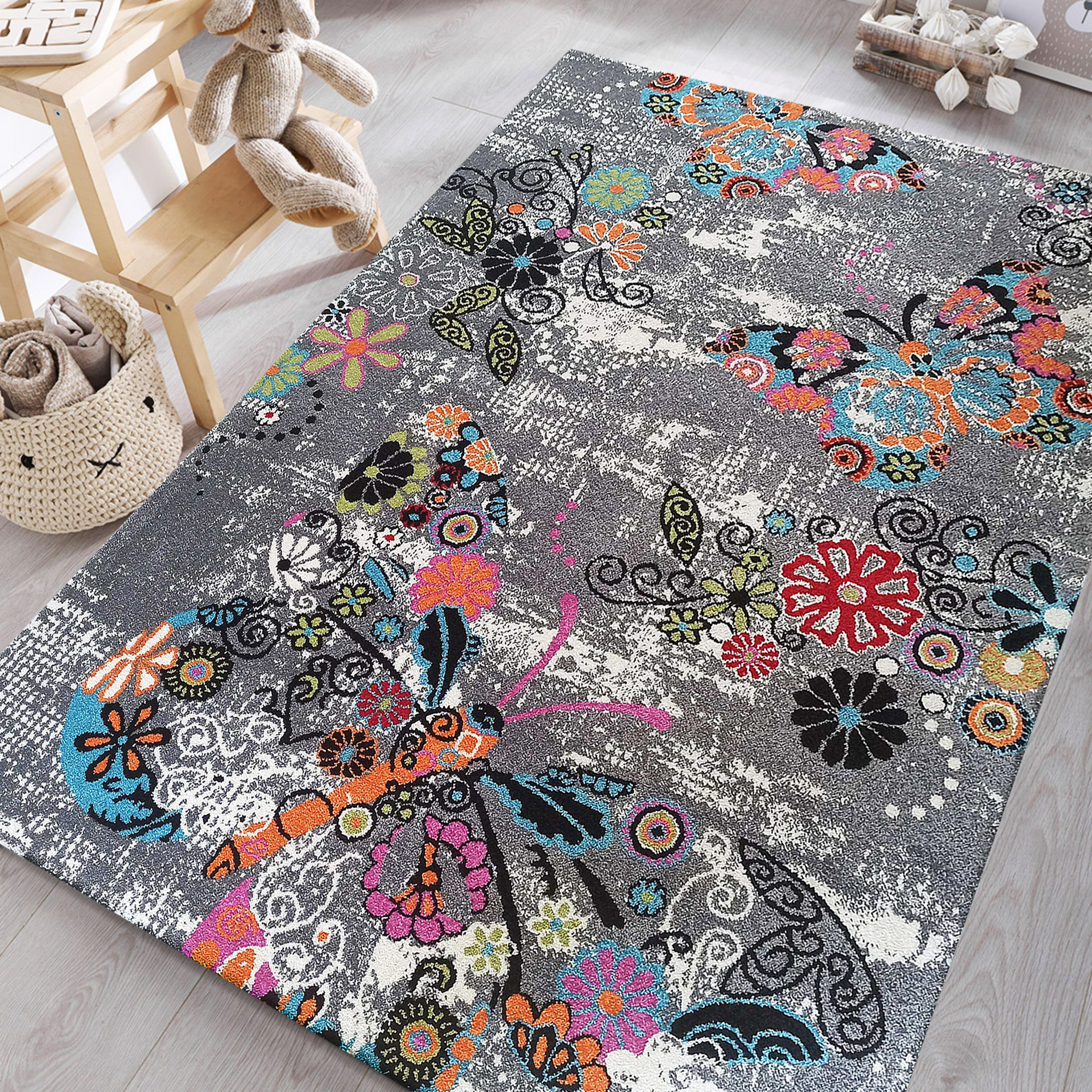 Dywan Dla Dzieci BELLA 114A Motylki - Szary