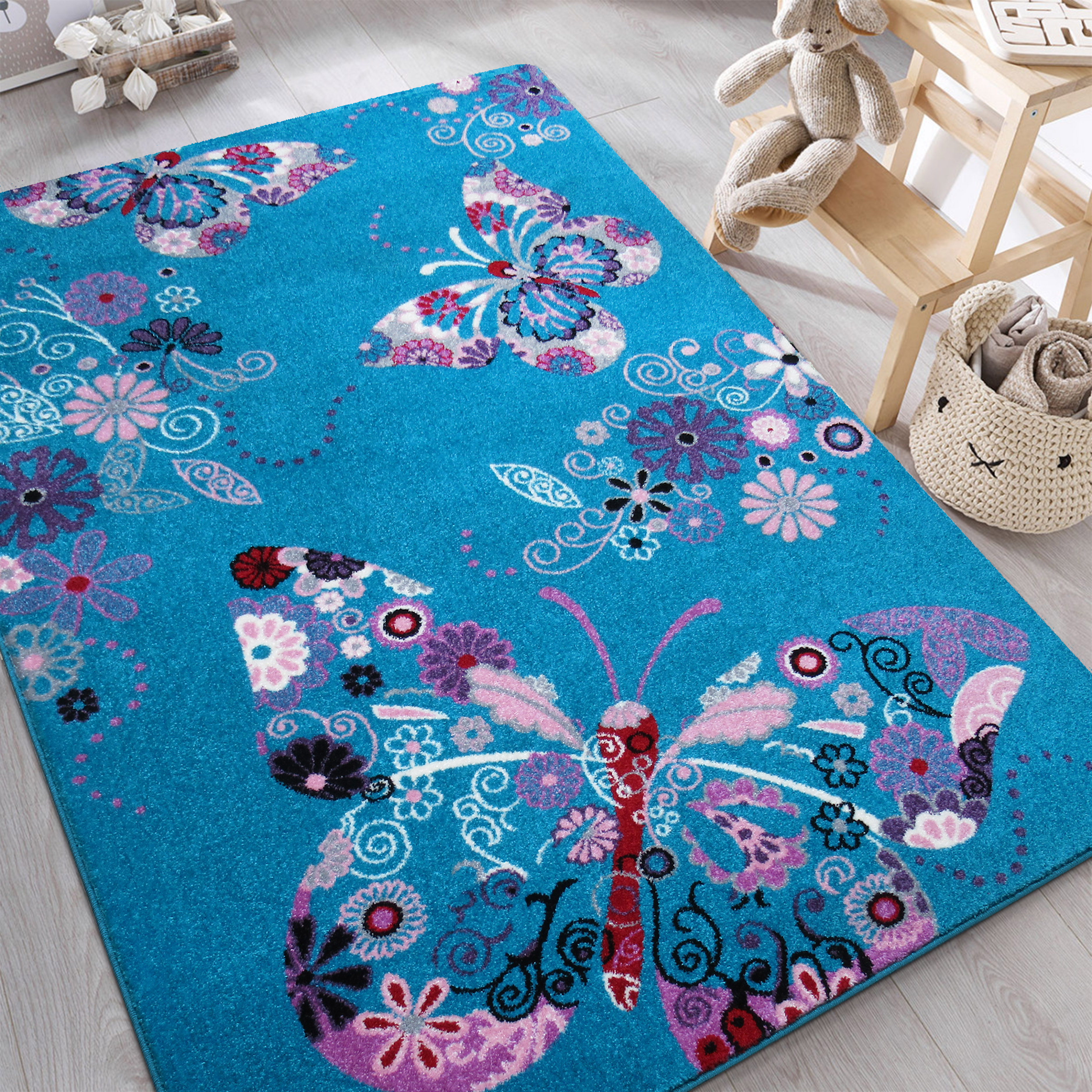 Dywan Bella Dla Dzieci 03 Turkusowy Motylki