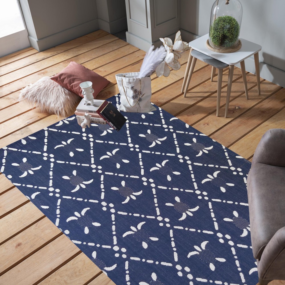 Dywan Nowoczesny Sznurkowy OUTDOOR Patio 49 - Granatowo - Kremowy