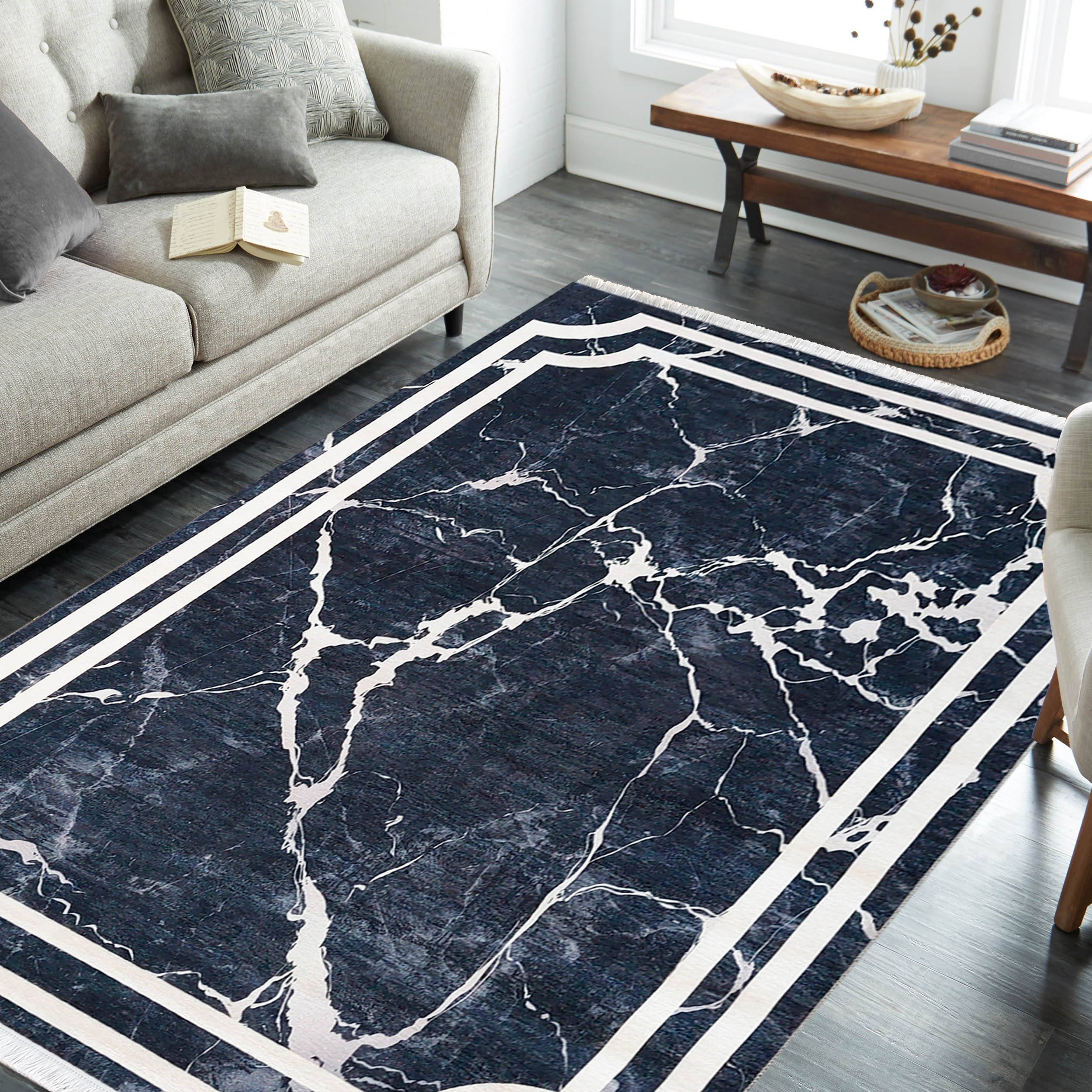 Dywan Antypoślizgowy Nowoczesny Horeca X-0063-MX - czarno - biały