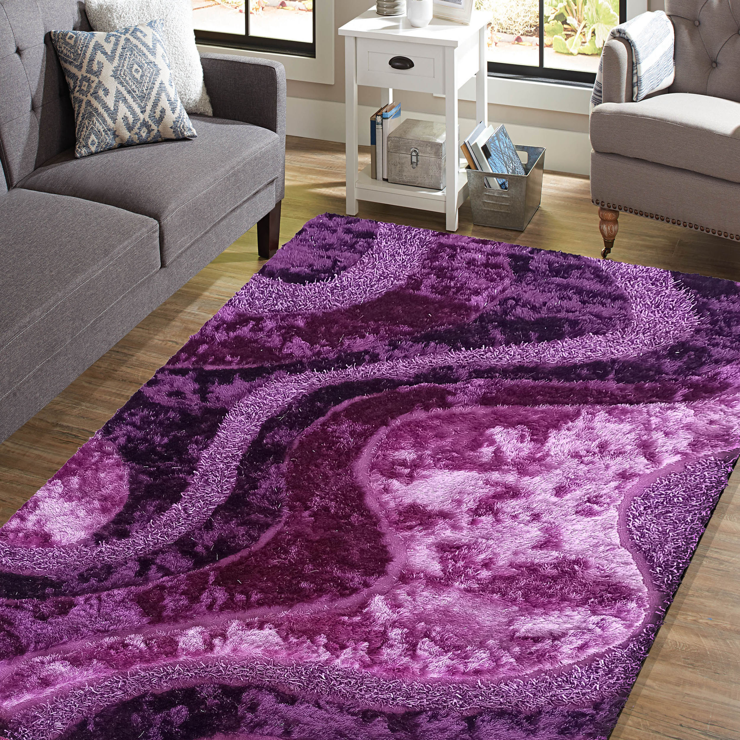 Dywan Nowoczesny Ovo Typu Shaggy 08056-MO Fioletowy